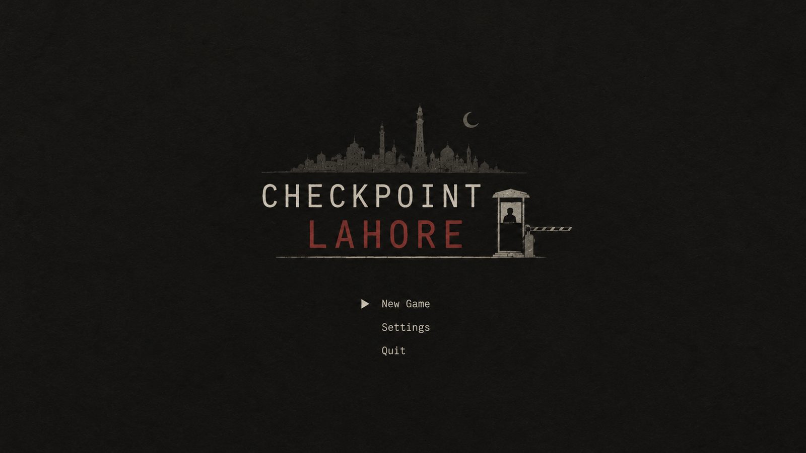 Checkpoint Lahore main menu with the game logo over a Lahore skyline