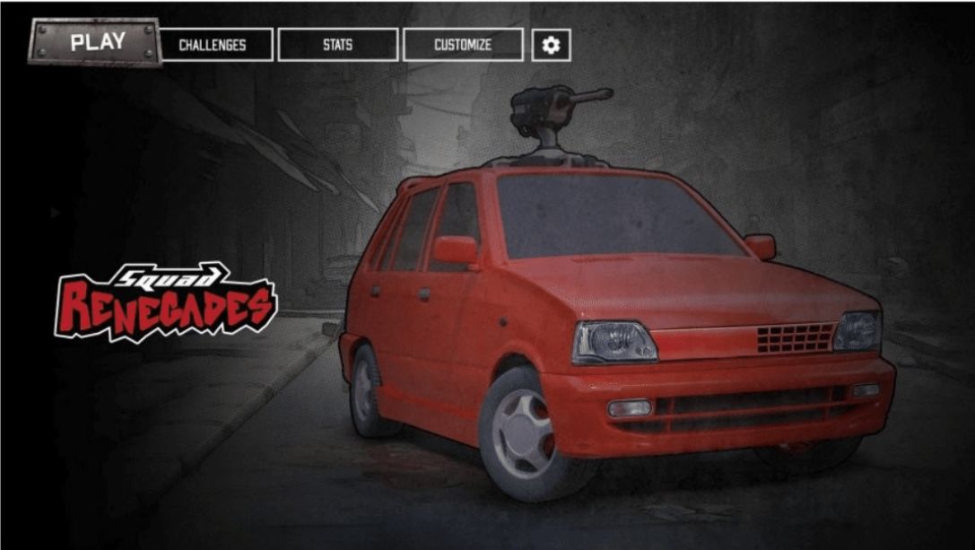 Squad Renegades main menu with a red armed car